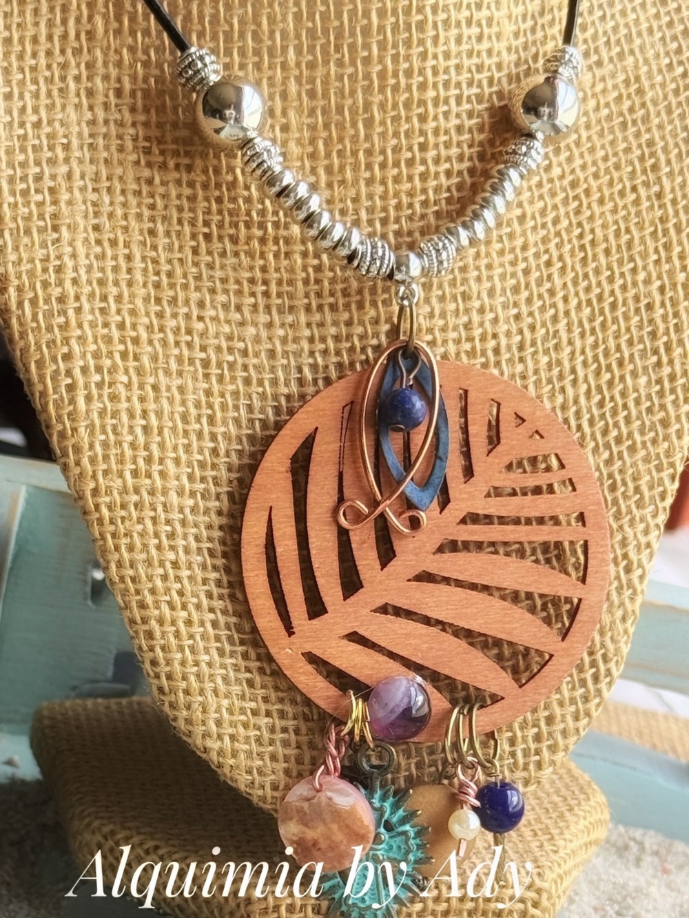 Amethyst Copper-Tone Pendant Necklace with Blue and Purple Accents